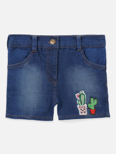 

LilPicks Girls Blue Printed Slim Fit Denim Shorts