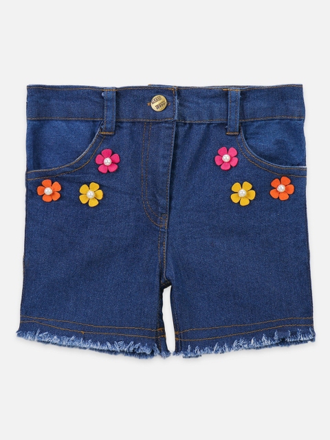 

LilPicks Girls Blue Solid Slim Fit Denim Shorts