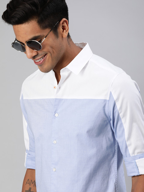 

Mast & Harbour Men Blue & White Regular Fit Colourblocked Casual Shirt