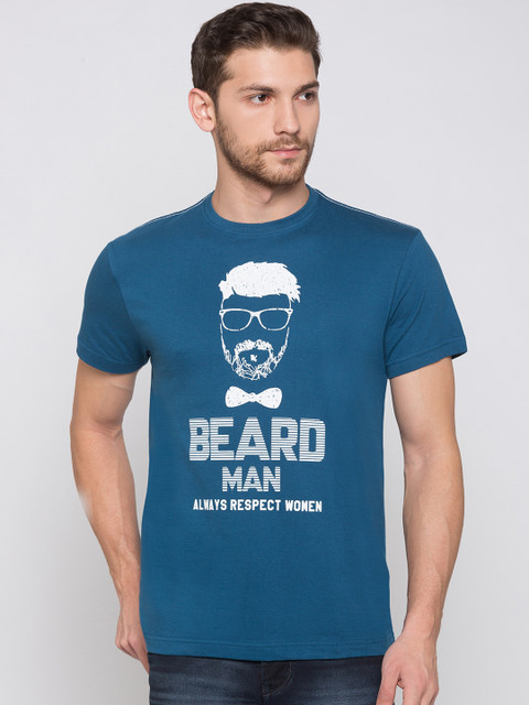 

Globus Men Blue & White Printed Round Neck T-shirt