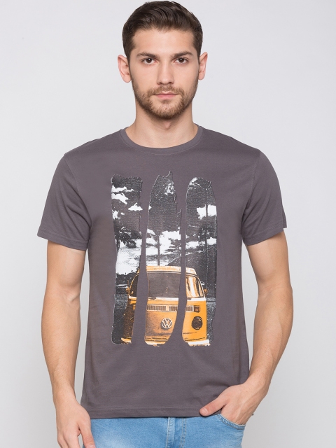 

Globus Men Grey Printed Round Neck T-shirt