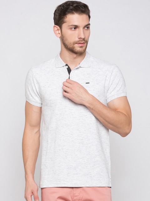 

Globus Men White Self Design Polo Collar T-shirt