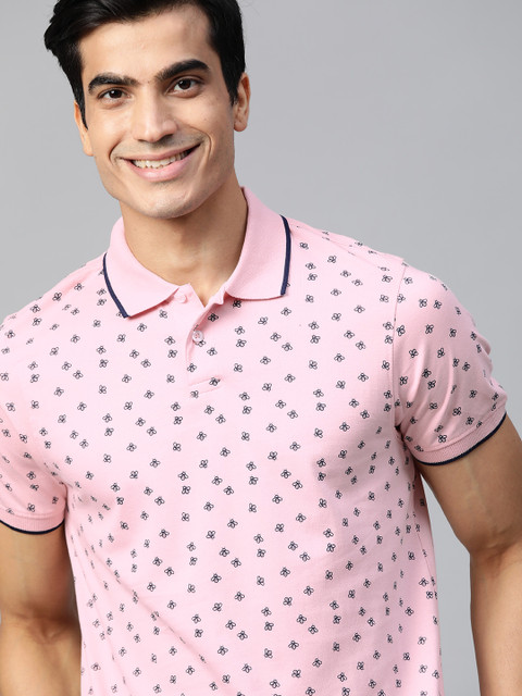 

Mast & Harbour Men Pink & Navy Blue Fly Print Polo Collar T-shirt