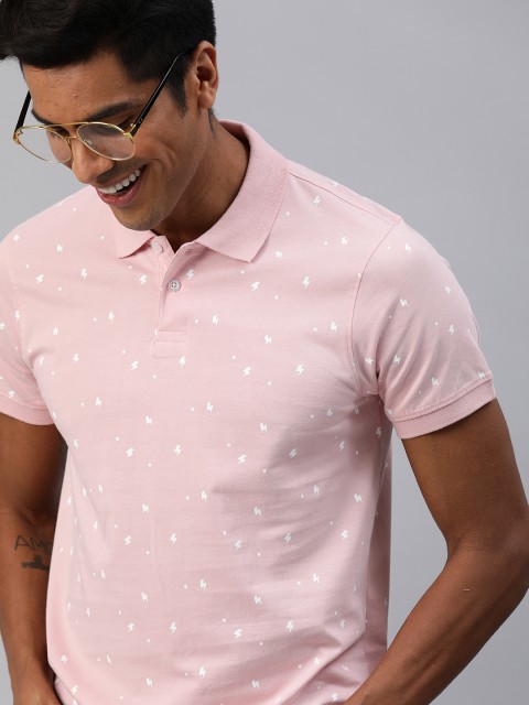 

Mast & Harbour Men Pink & White Printed Polo Collar T-shirt