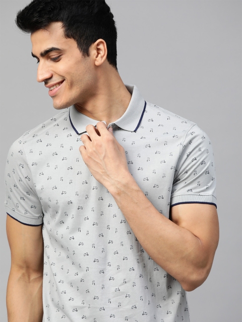 

Mast & Harbour Men Grey & Navy Blue Printed Polo Collar T-shirt