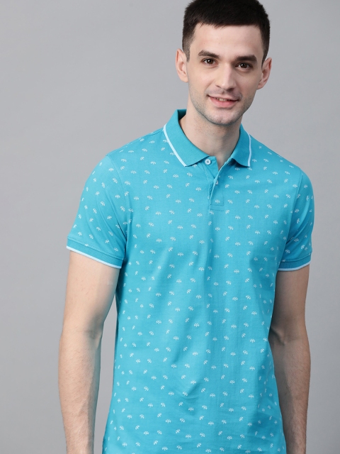 

Mast & Harbour Men Blue & White Quirky Printed Polo Collar T-shirt