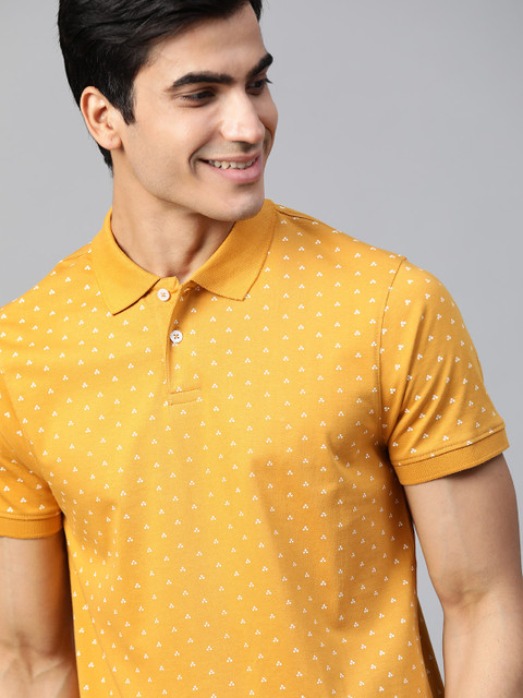 

Mast & Harbour Men Mustard Yellow & White Printed Polo Collar T-shirt
