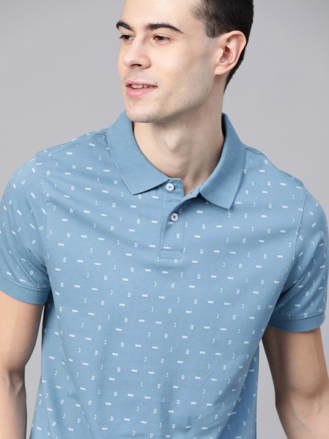

Mast & Harbour Men Blue & White Printed Polo Collar T-shirt