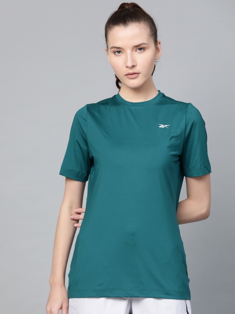 

Women Reebok Teal Green Slim Fit Solid Training Workout Ready Sw Tee