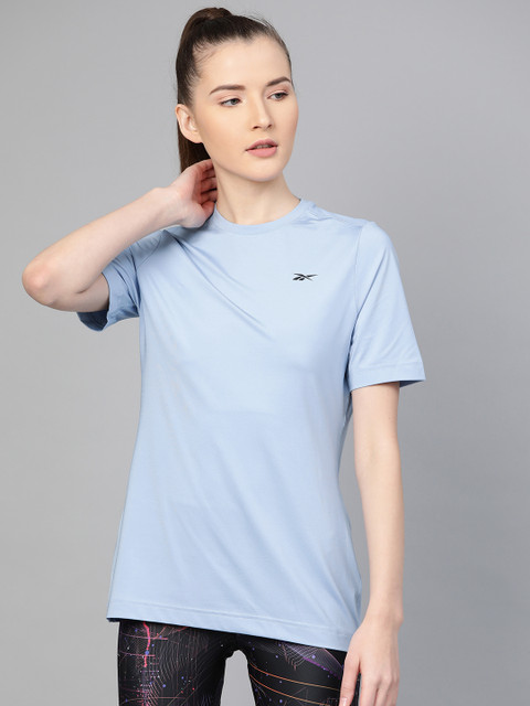 

Reebok Women Blue Workout Ready SW Solid Training T-Shirt