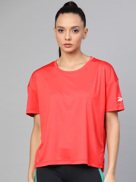 

Reebok Women Coral Red Solid Training Workout Ready Comm T-shirt