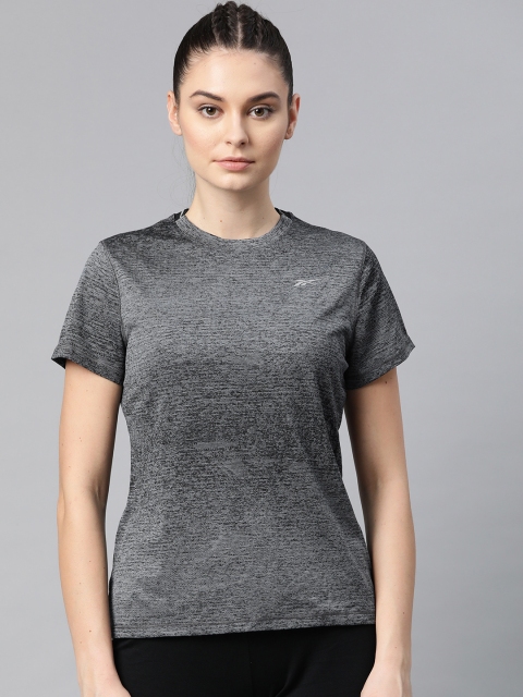 

Reebok Women Charcoal Grey One Series Knit Slim Fit Self-Design Running T-Shirt