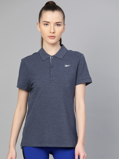 

Reebok Women Navy Solid Foundation Polo Training T-shirt, Navy blue