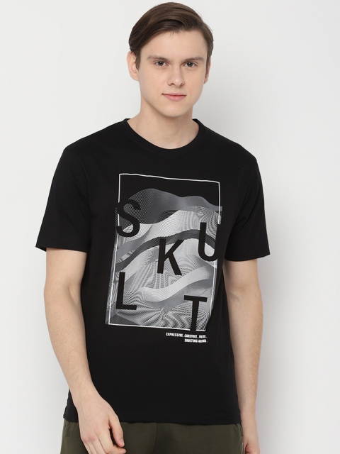 

SKULT by Shahid Kapoor Men Black & Grey Printed Round Neck T-shirt