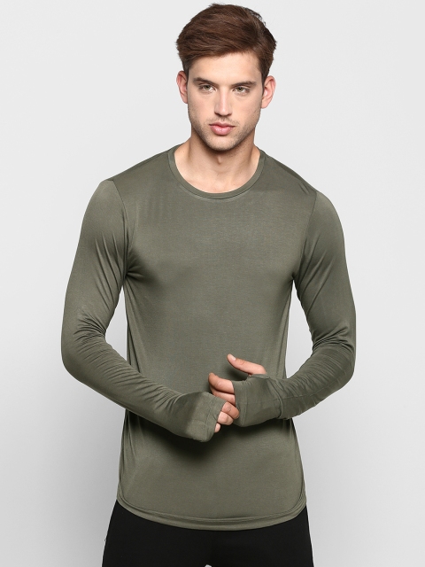 

SKULT by Shahid Kapoor Men Olive Green Solid Round Neck Slim Fit T-shirt