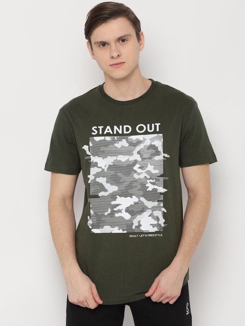 

SKULT by Shahid Kapoor Men Olive Green Printed Round Neck T-shirt