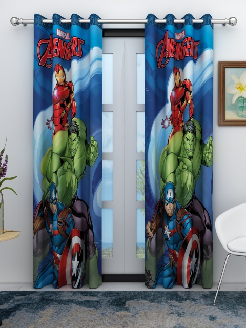 

Set Of 2 Blue & Green Marvel Printed Long Door Curtains