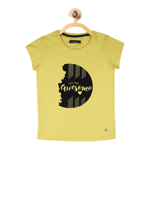 

Monte Carlo Girls Yellow & Black Printed Round Neck T-shirt