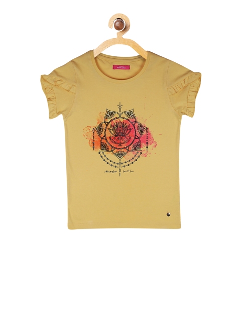 

Monte Carlo Girls Yellow Printed Round Neck T-shirt