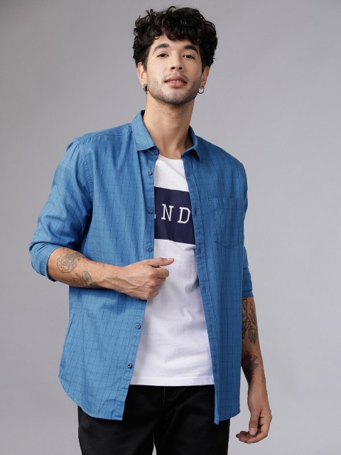 

HIGHLANDER Men Blue Slim Fit Checked Casual Shirt