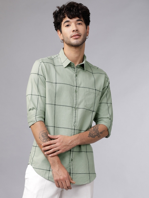

HIGHLANDER Men Green & Navy Blue Slim Fit Checked Casual Shirt