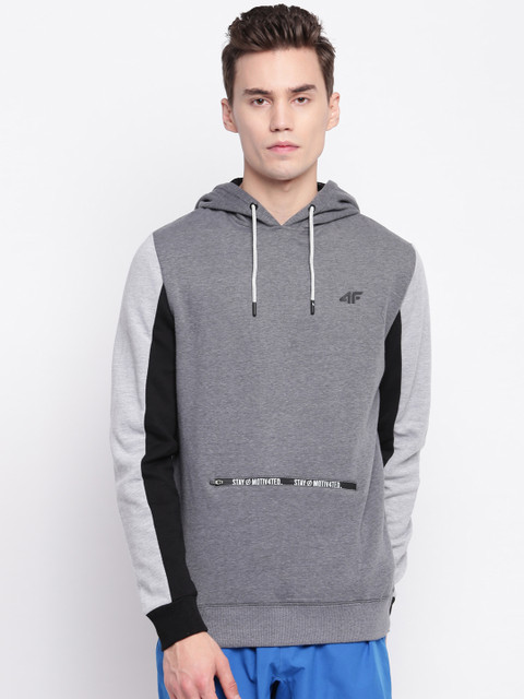 

4F Men Grey Solid Hooded Sweatshirt