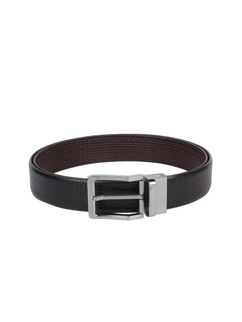 

CHRISTOPOLO Men Black & Brown Textured Reversible Leather Belt