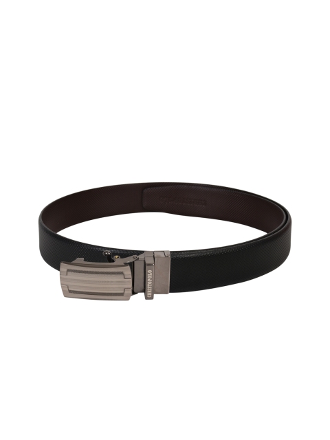 

CHRISTOPOLO Men Black & Brown Textured Reversible Leather Belt