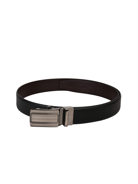 

CHRISTOPOLO Men Black & Brown Textured Reversible Leather Belt