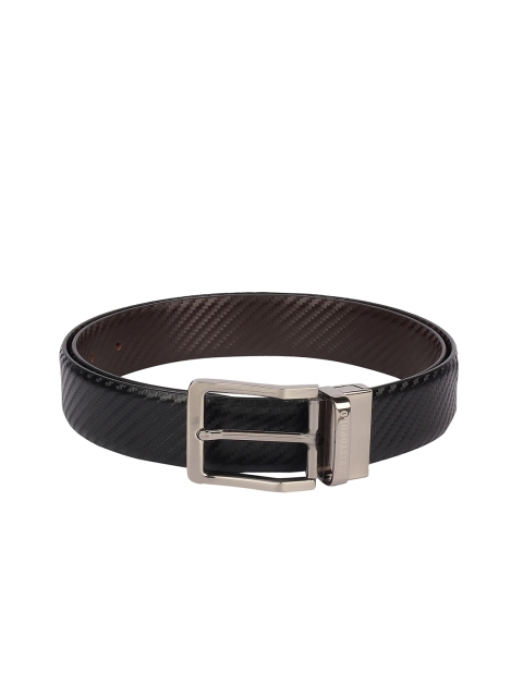 

CHRISTOPOLO Men Black & Brown Textured Reversible Leather Belt