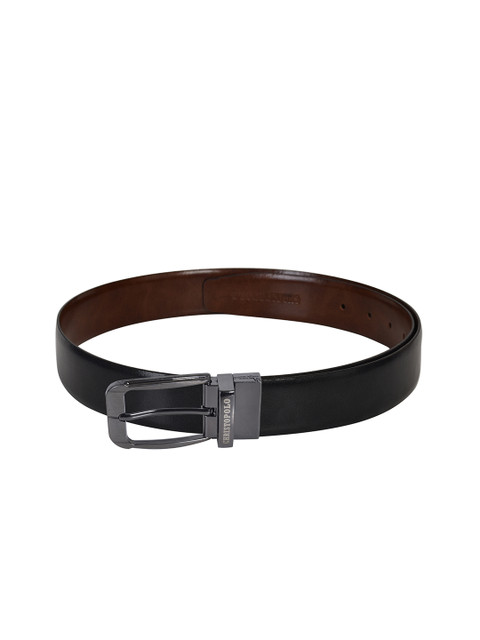 

CHRISTOPOLO Men Black & Brown Textured Reversible Leather Belt