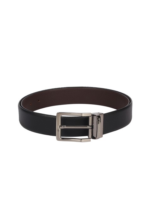 

CHRISTOPOLO Men Black & Brown Textured Reversible Leather Belt