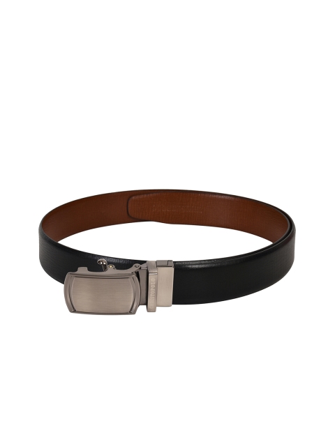 

CHRISTOPOLO Men Black & Brown Textured Reversible Leather Belt
