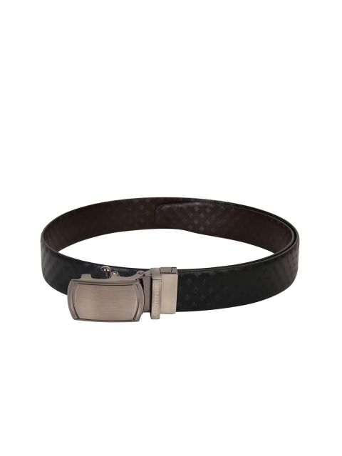 

CHRISTOPOLO Men Black & Brown Textured Reversible Leather Belt