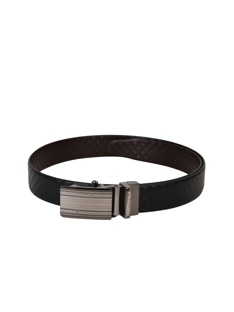 

CHRISTOPOLO Men Black & Brown Textured Reversible Leather Belt