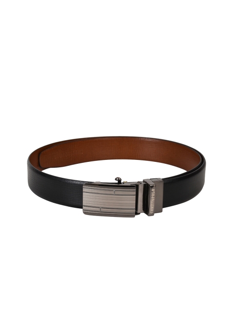 

CHRISTOPOLO Men Black & Brown Textured Reversible Leather Belt