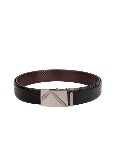

CHRISTOPOLO Men Black & Brown Textured Reversible Leather Belt