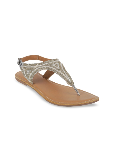 

Metro Women Silver-Toned Embellished Open Toe Flats
