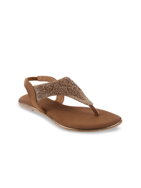 

Metro Women Gold-Toned Embellished T-Strap Flats