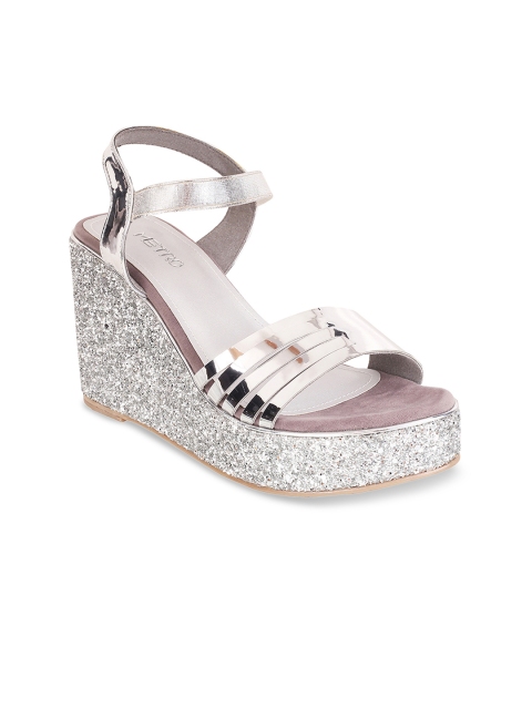 

Metro Women Silver-Toned Embellished Wedges