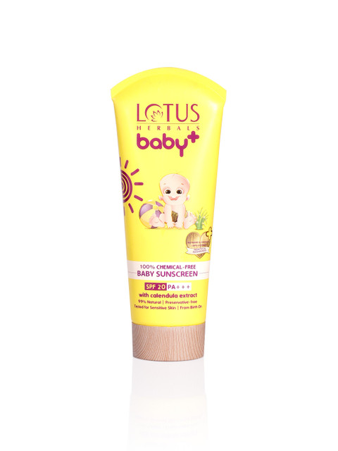 

Lotus Herbals Baby+ Chemical Free Sunscreen SPF20 PA+++ 100 g, Yellow