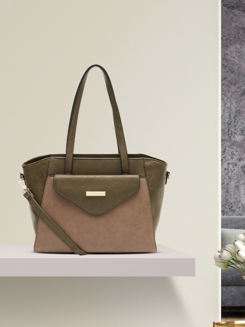 

GIORDANO Olive Green & Brown Colourblocked Shoulder Bag