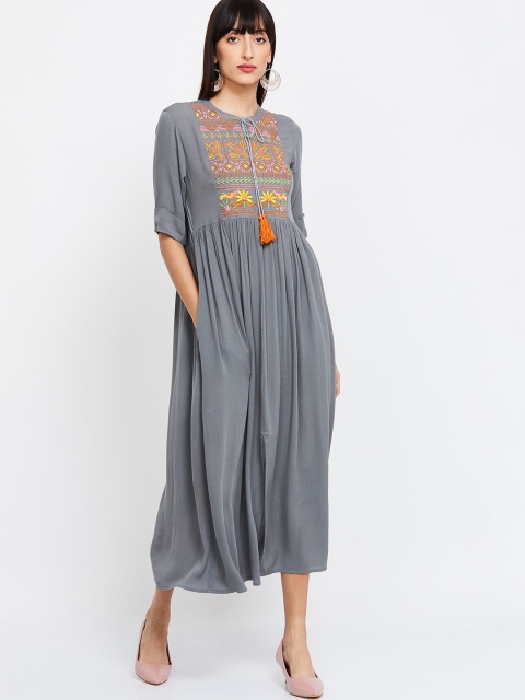 

Colour Me by Melange Women Grey Embroidered Maxi Dress
