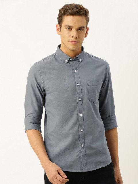 

ether Men Grey Slim Fit Solid Casual Shirt