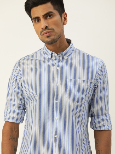 

ether Men Blue & White Regular Fit Striped Casual Shirt