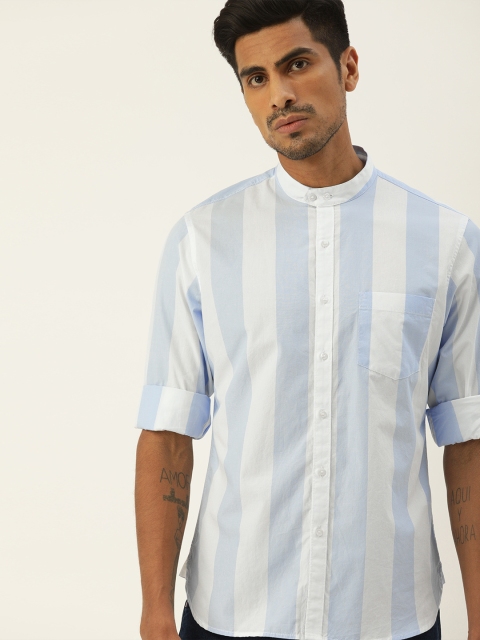 

ether Men White & Blue Regular Fit Striped Casual Shirt