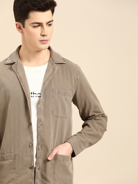 

ether Men Beige Regular Fit Natural Dyed Sustainable Self-Striped Casual Shirt