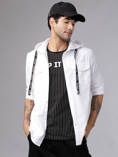 

Ecko Unltd Men White Slim Fit Printed Casual Hooded Shirt
