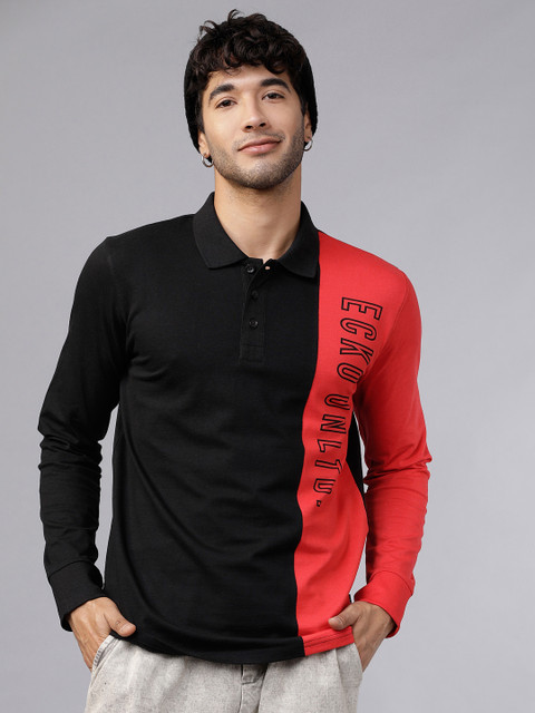 

Ecko Unltd Men Red & Black Colourblocked Polo Collar T-shirt