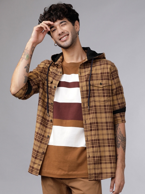 

Ecko Unltd Men Brown Slim Fit Checked Casual Hooded Shirt
